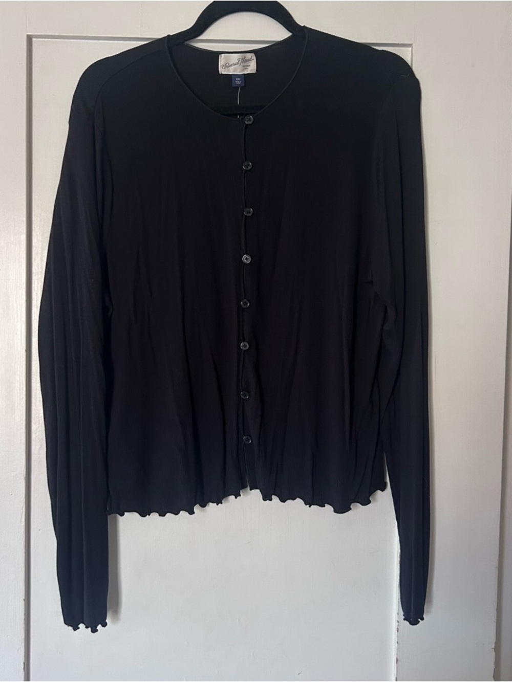Universal Thread Black Ribbed Button-Front Top